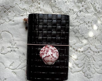 Scallop Weave— Cocoa Brown Woven Embossed Pocketbook trifold leather journal, Passport holder, Louise Carmen Inspired Traveler’s Notebook