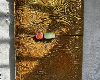 Gold Rush— Gold Embossed Leather A5 trifold journal, Louise Carmen Inspired, Traveler’s Notebook, Bible Journaling