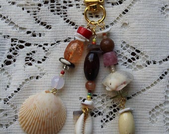Seashell Beaded Bag Charm: Handmade Coastal Keychain
