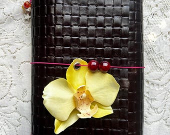 Cocoa Brown Woven Embossed Leather Trifold Journal – A5/B5, Orchid Charm, Bible Journaling, Louise Carmen Inspired