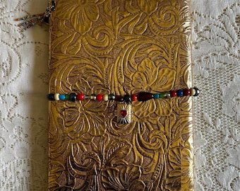 Kaleidoscope— Gold Embossed Leather A5 trifold journal, Louise Carmen Inspired, Traveler’s Notebook, Bible Journaling
