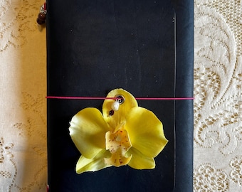 Night Orchid— Midnight Blue Leather A5 trifold journal, Louise Carmen Inspired, Traveler’s Notebook, Bible Journaling