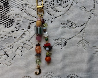 Dangling Charm Keychain: Eclectic Beaded Bag Charm with Vintage Charms