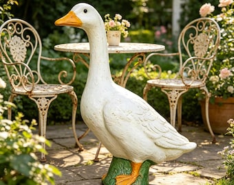 Estatua de ganso blanco para jardín, adorno impermeable para patio, césped o porche, regalo ideal para amantes de la jardinería, 23 cm (9 pulgadas).