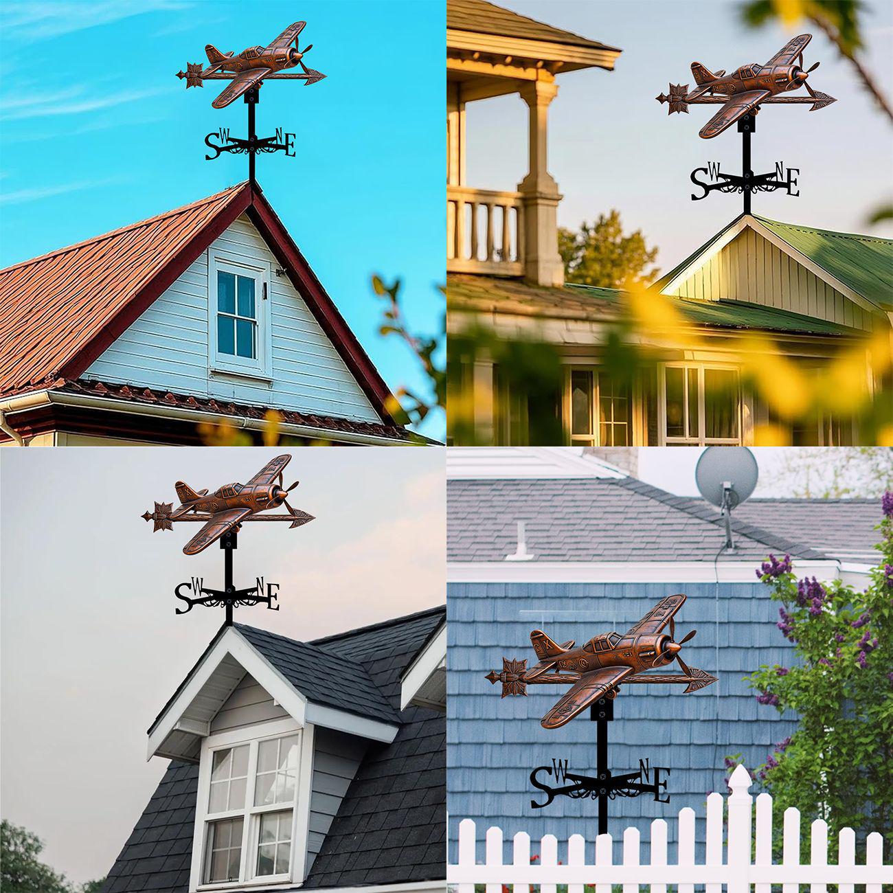 Handcrafted Retro 3D Airplane Weather Vane for Roof Garden Yard ...