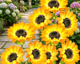 Packung mit zwei Solar Outdoor wasserdichte Sonnenblumen Gartenleuchten | Terrasse Yard Pathway Dekor | Einweihungsgeschenk für Gartenliebhaber