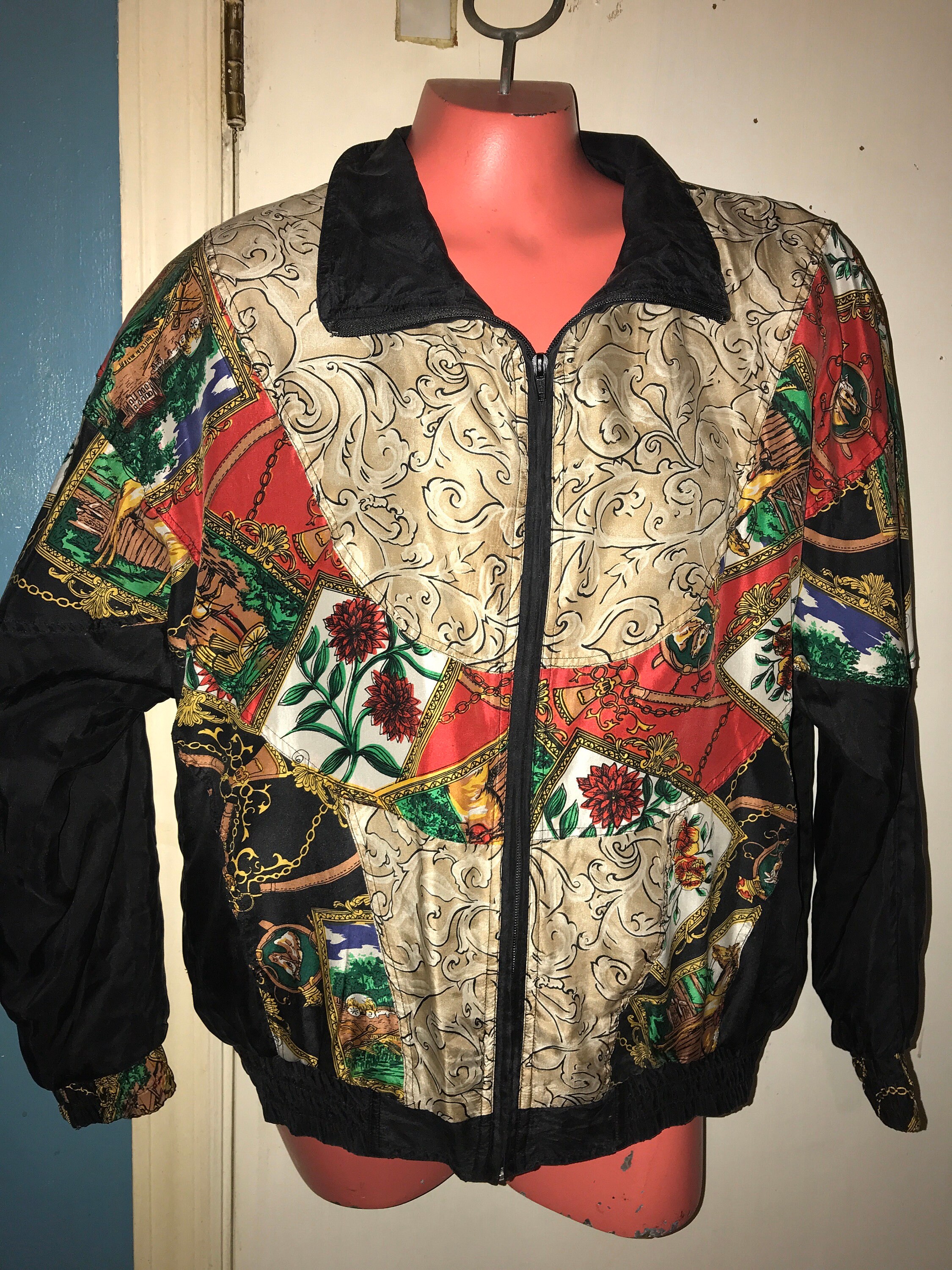 Vintage Silk Horse Jacket. Silk Jacket. 80's Silk Jacket. Silk Wind