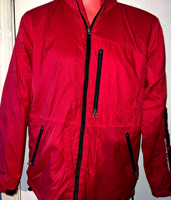 Vintage Polo Jeans Red Windbreaker Jacket, Fleece Lined, Size Medium