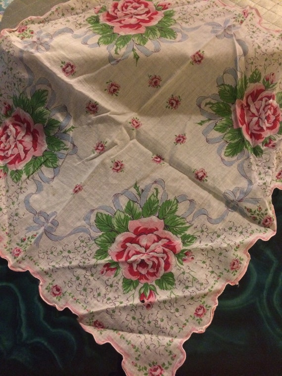 Vintage Flower Handkerchief. Pink Flower Hankie. Flower Handkerchief. Pink Flowers.