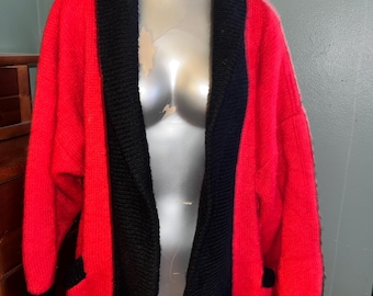 Vintage 80's Fuzzy Mohair Wool Cardigan Sweater, Big Bold Sweater.