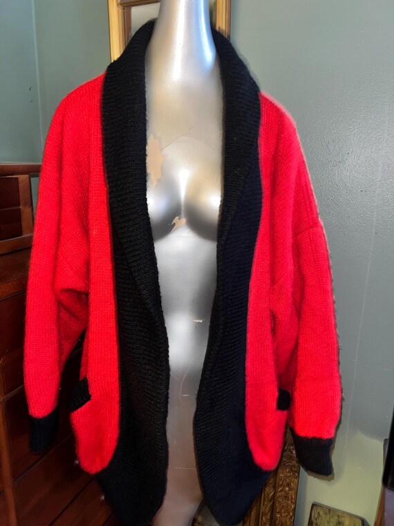 Vintage 80's Fuzzy Mohair Wool Cardigan Sweater, Big Bold Sweater.