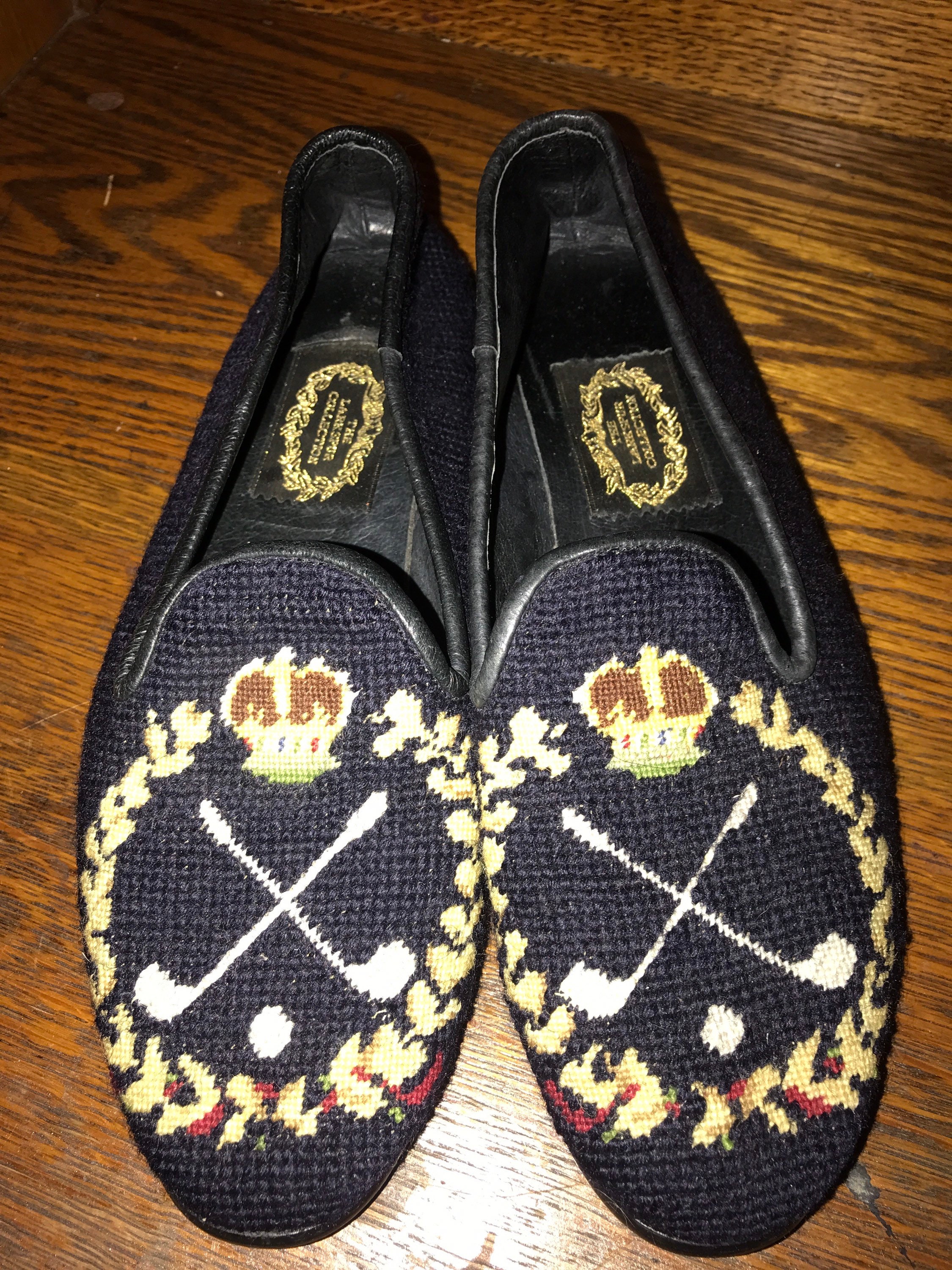 Vintage Needlepoint Shoes. The Larkspur Collection “Golf” Needlepoint