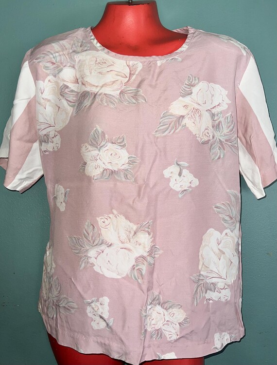 Vintage 80's Baby Pink Floral Shirt, Size Large