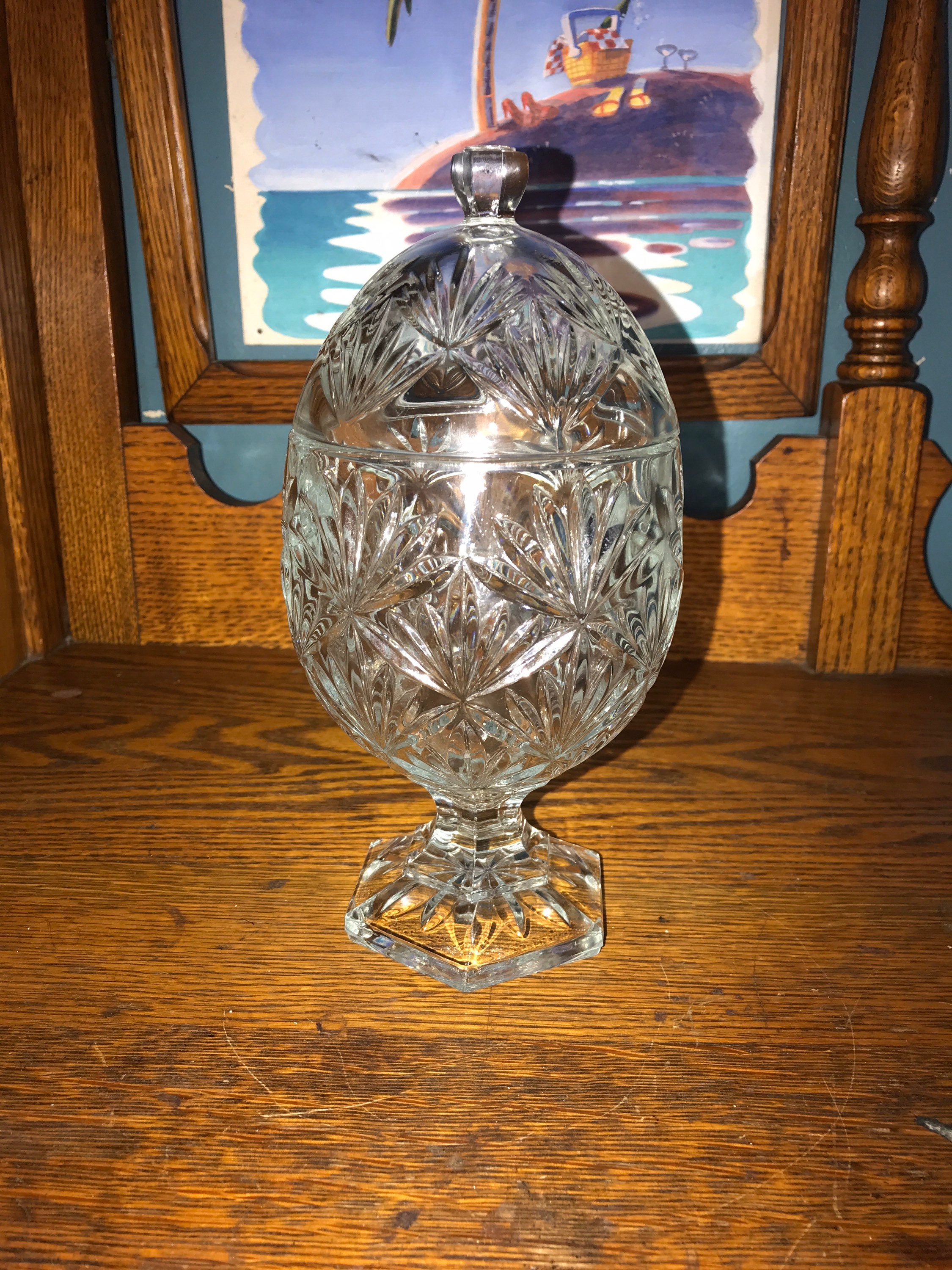Vintage Cut Glass Egg Dish. Cut Glass Egg Dish With Lid. Glass Egg