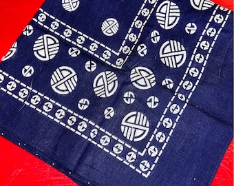 Vintage 1950’s Indigo Blue Bandana. Fast Color, Navy Blue With White Circles, Geometric. Cool Pocket Square, Made in the USA.