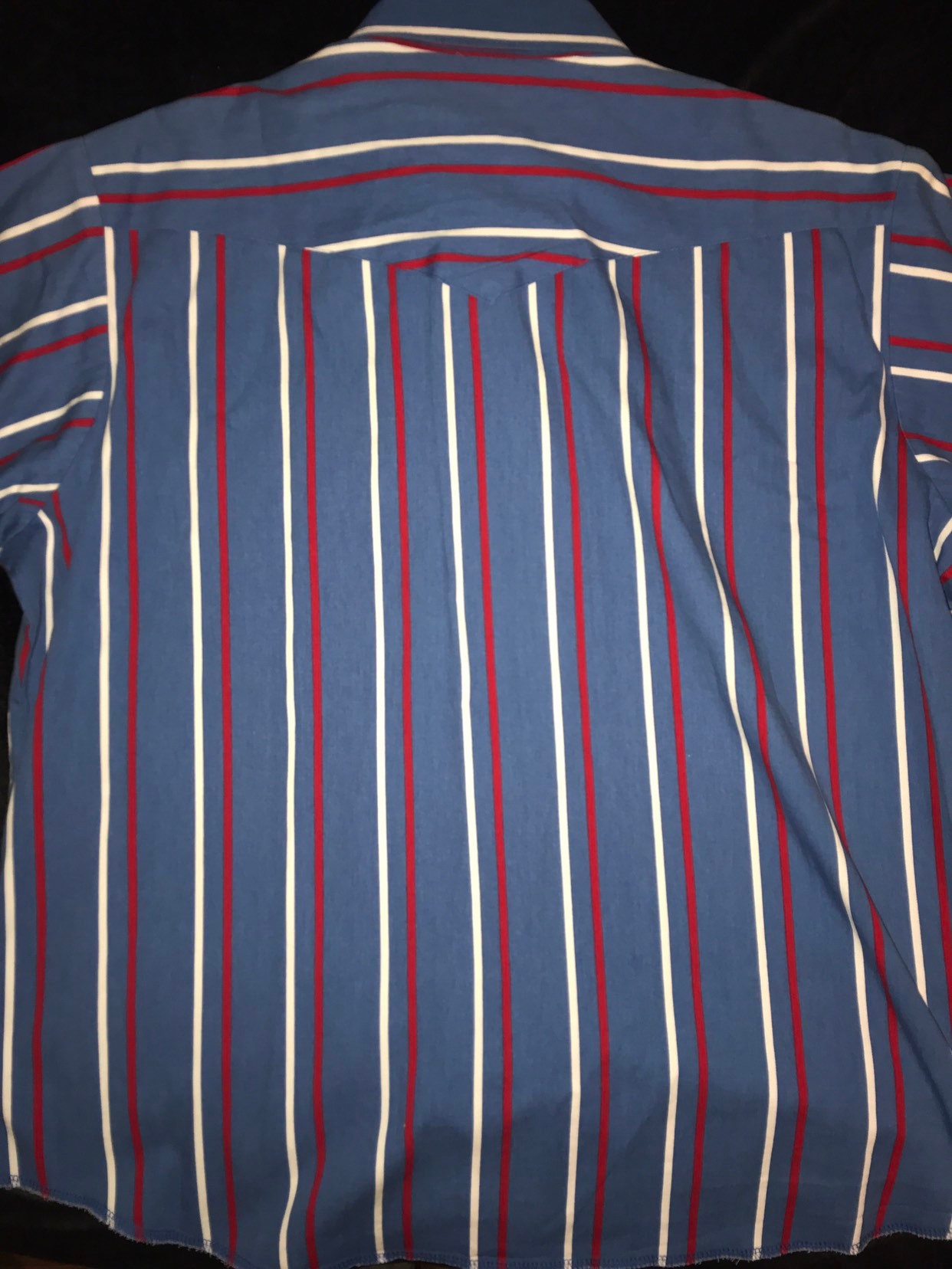 Vintage Wrangler Shirt. 70's Striped Wrangler Western Blue Pearl Snap Shirt.  Short Sleeve Wrangler Button Down Shirt. Blue Wrangler. Size XL