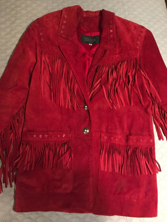 Vintage Red Leather Jacket with Fringe. Suede Jack