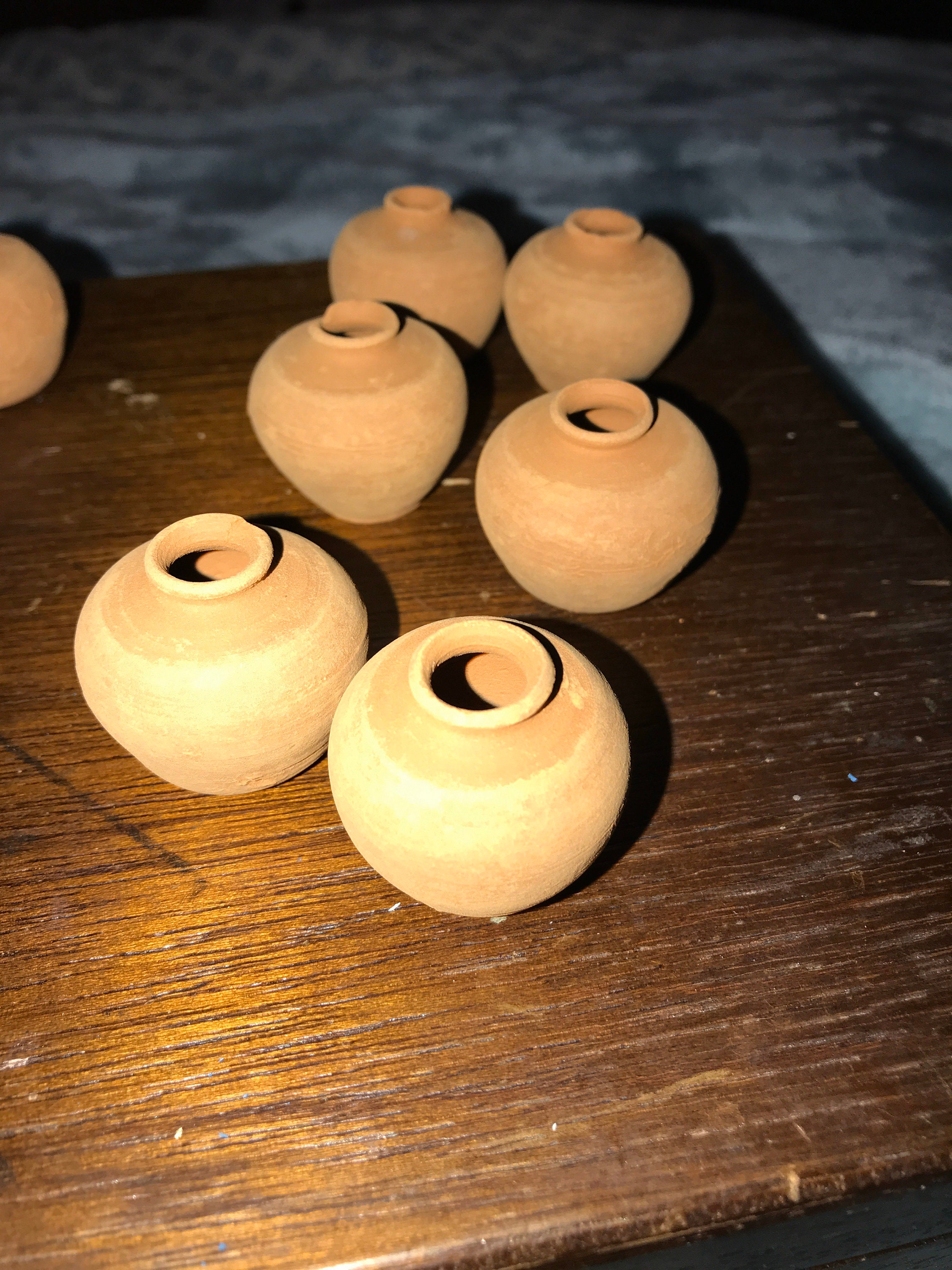 Vintage Doll House. Miniature Clay Pots. Pottery. Set of Two Large Clay