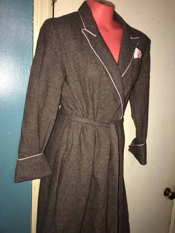 Vintage Evan Picone Wool Robe. Brown Wool With Pi… - image 3