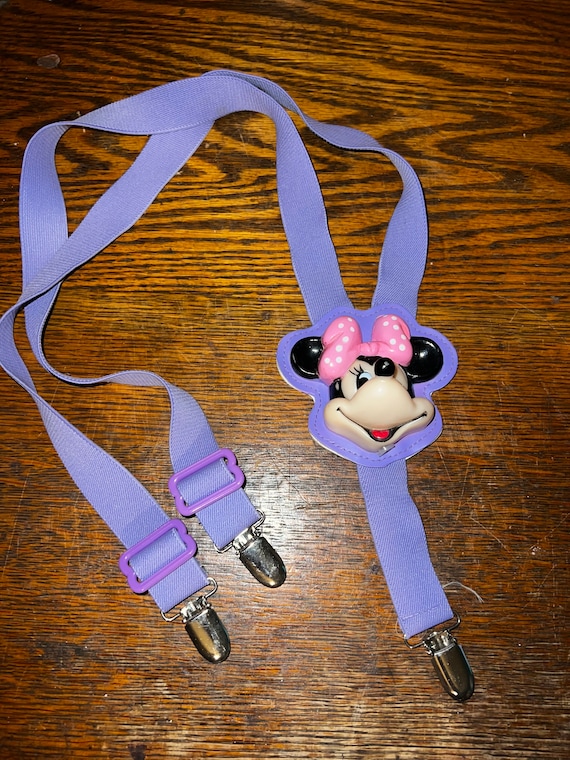 Vintage Minnie Mouse Suspenders. Purple Minnie Mouse Suspenders. Kids Minnie Suspenders. Kids Clip Suspenders.