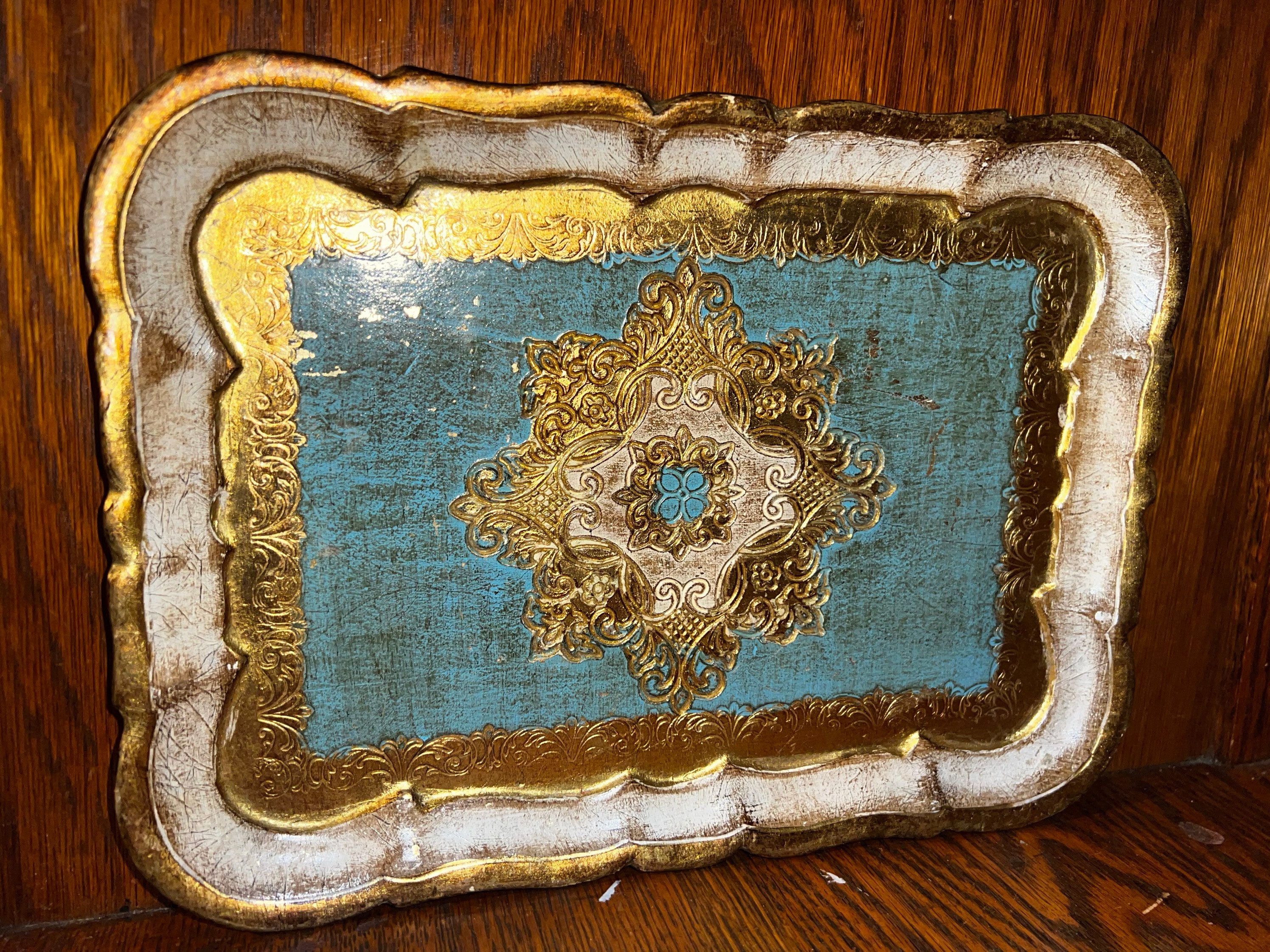 Vintage Italian Wood Tray. Small Gold Gilt Italian Wood Tray. Small