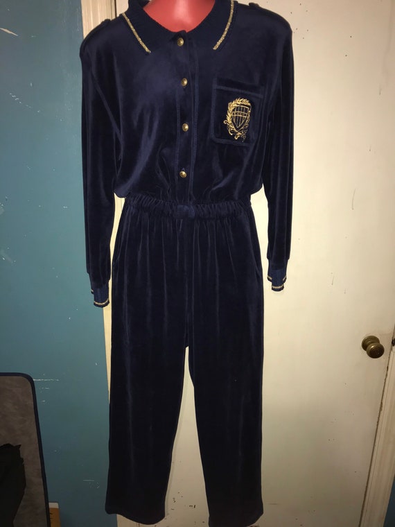 Vintage Saint Germain Jumpsuit. 1980’s Blue Velour