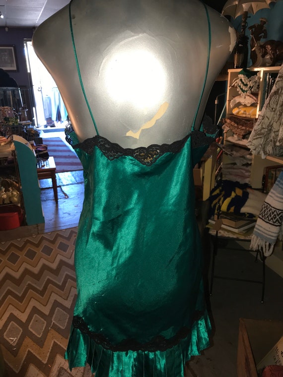 Vintage Green Satin Nightie. Emerald Green Victor… - image 5