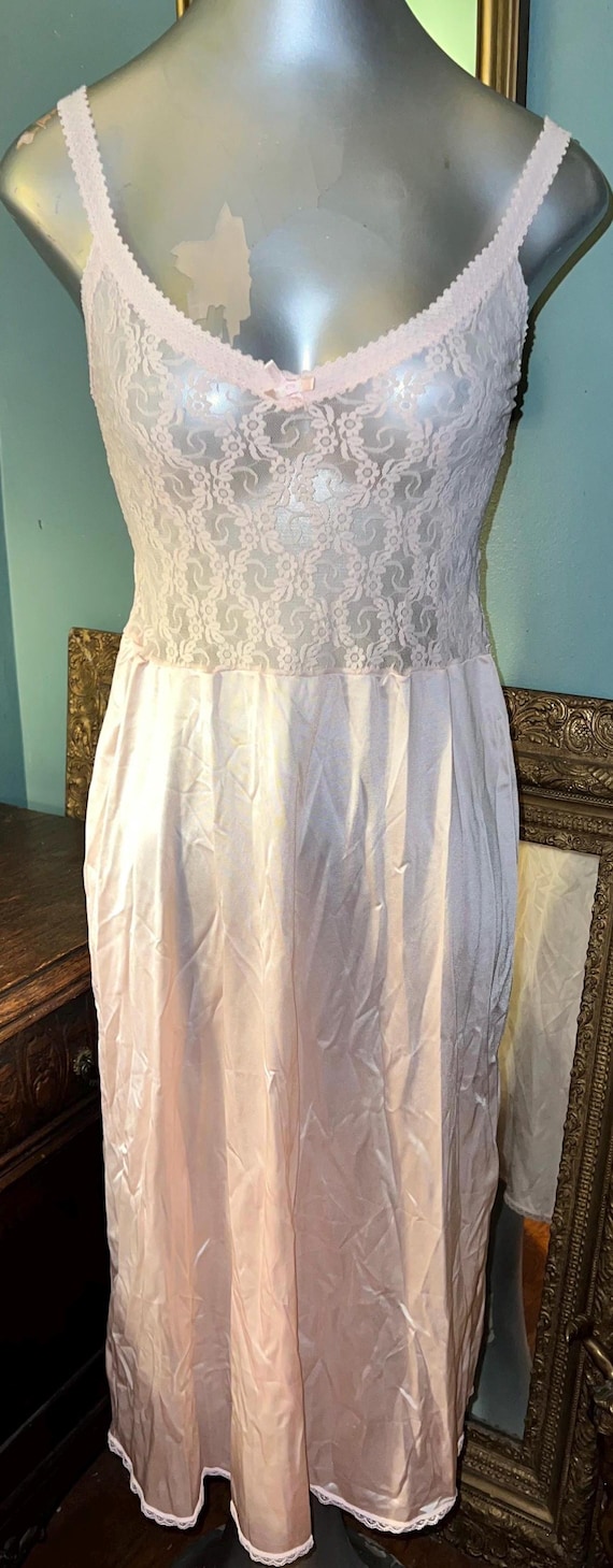 Vintage 1970’s Pale Pink All Lace Top Slip Dress, Size 36
