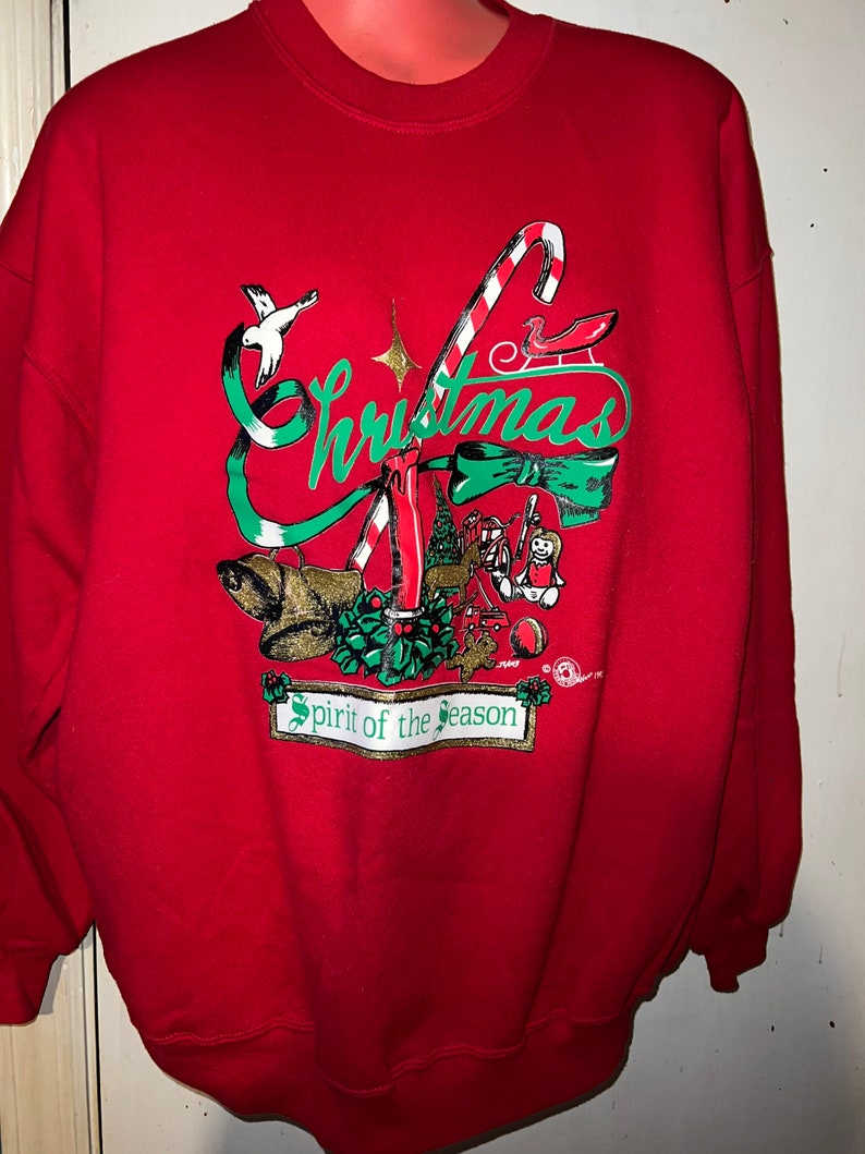 Ugly Christmas Sweatshirt. Christmas Spirit of The Season Sweatshirt. Ugly Christmas Sweatshirt. Vintage Christmas Sweatshirt. Size XL image 1