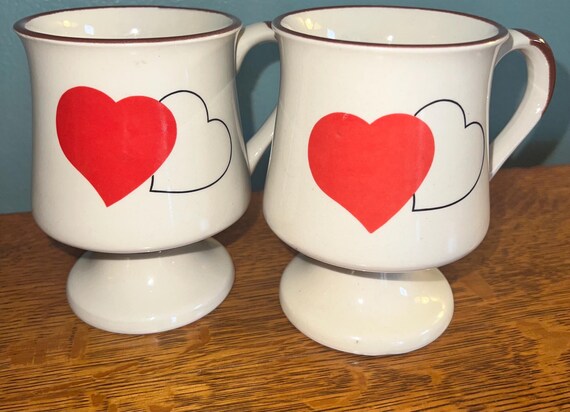Vintage Tall Heart Pottery Mug Set, Love Mugs!