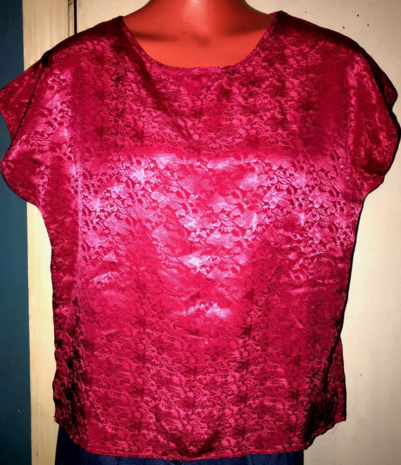 Vintage 80's Bright Pink Floral Satin Shirt