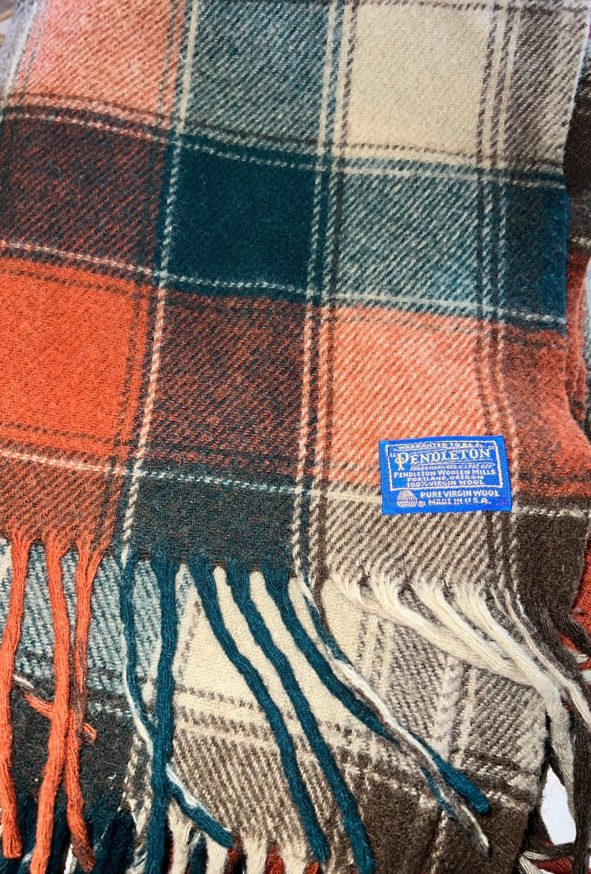 Vintage Pendleton Wool Throw. Brown Wool Throw Blanket With Fringe