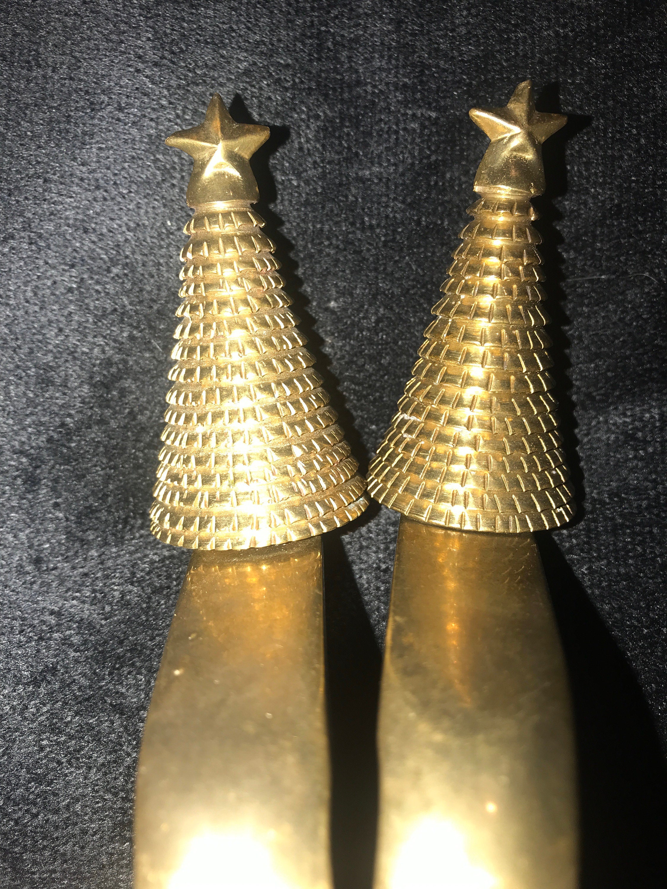 Vintage Brass Christmas Tree Stocking Holders. Set of Two Solid Brass Stocking Holders For