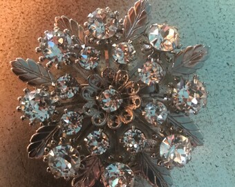 Vintage Silver and Rhinestone Brooch