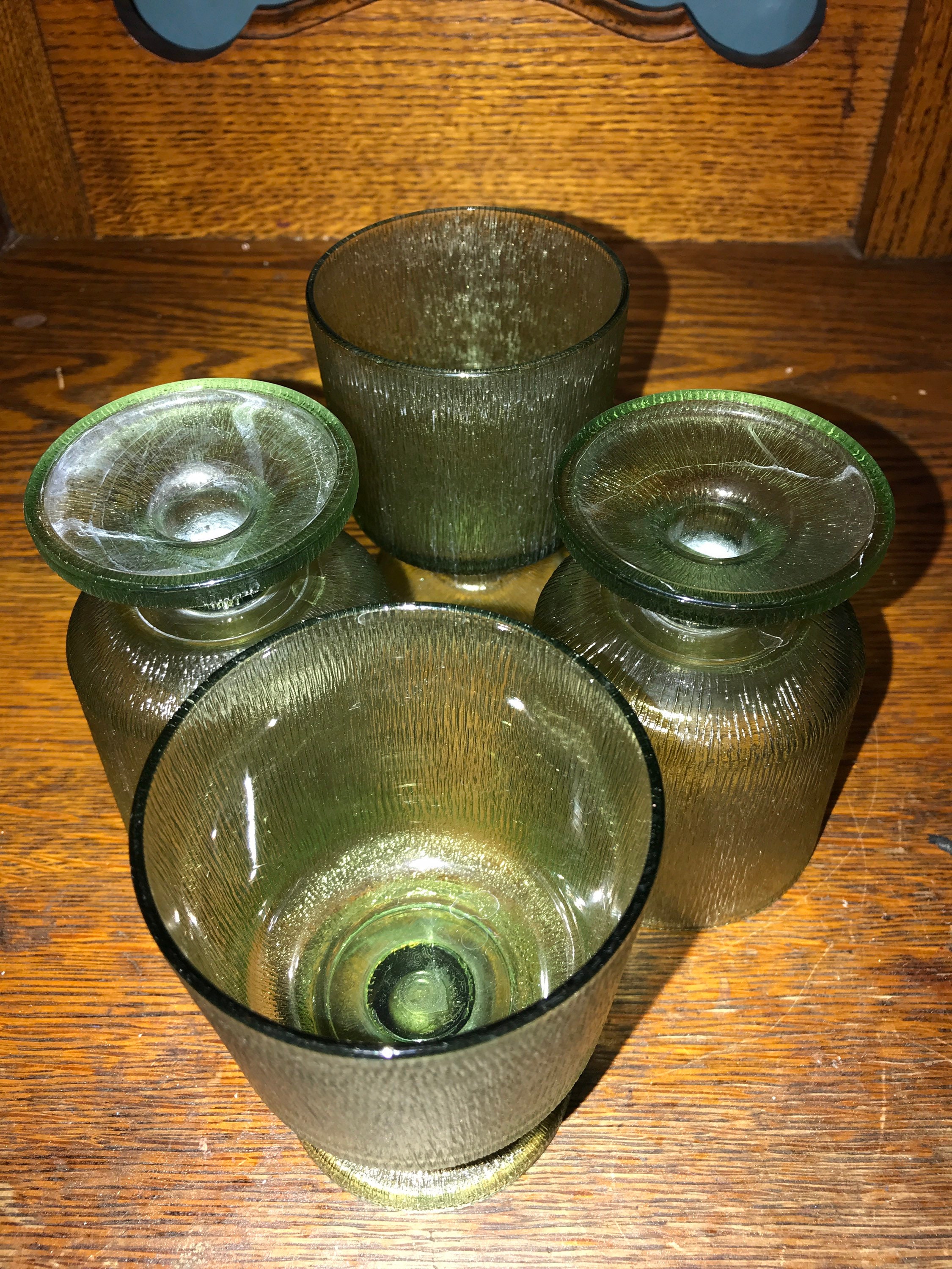Vintage Green Small Glass Goblets. Set of Four Short Avocado Green