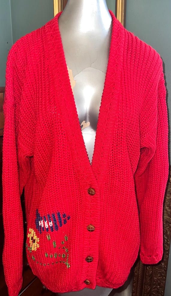 Vintage 1990’s Red Cardigan Sweater, Size Medium