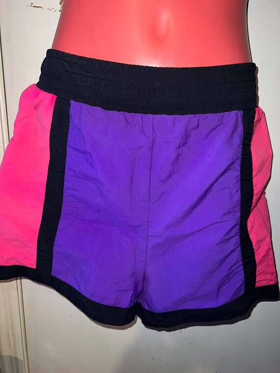 Vintage 1980’s Swim Trunks. Cool Neon Pink and Pur