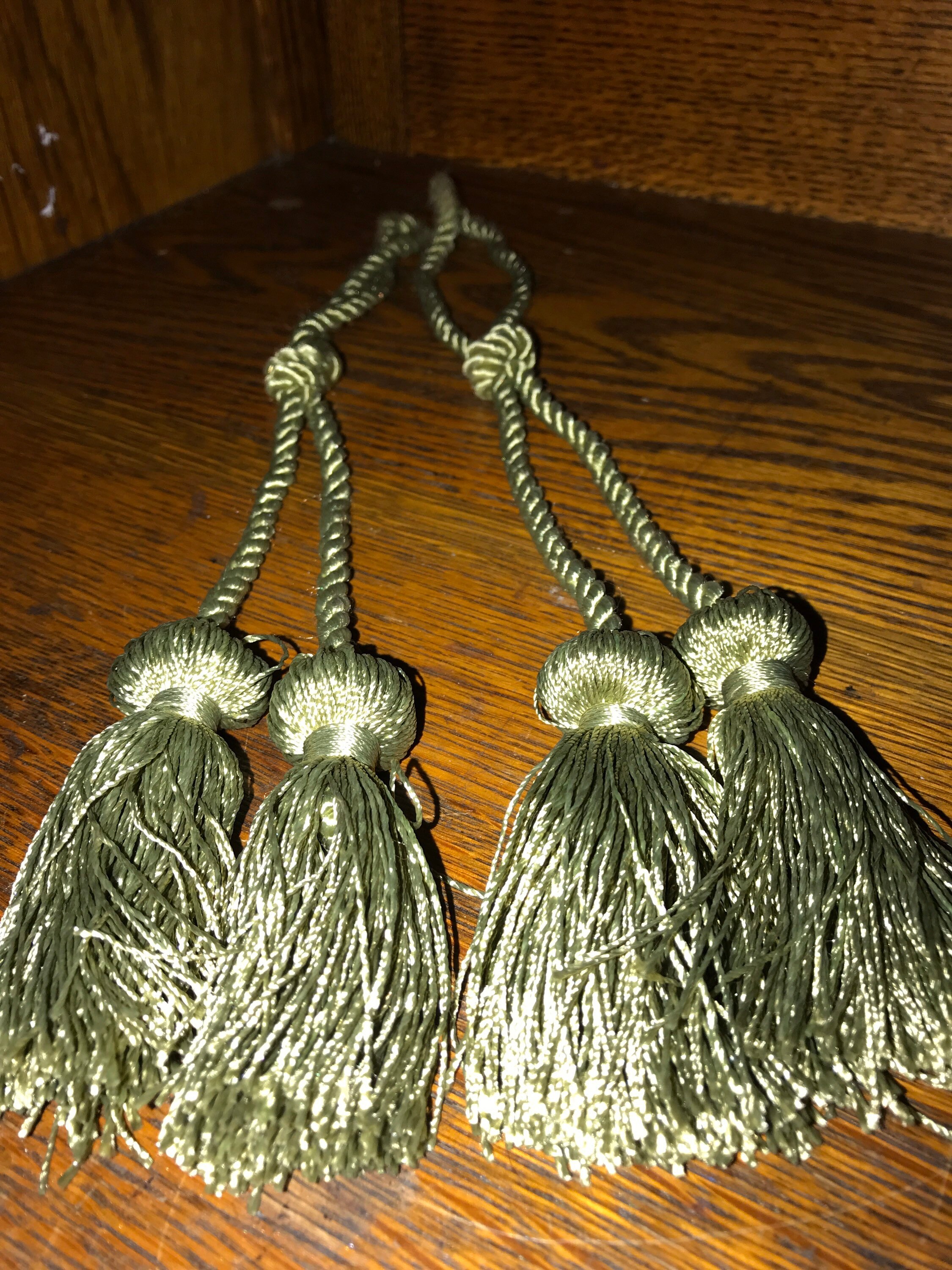 Vintage Set of Moss Green Rope Tassels. Moss Green Decorative Rope