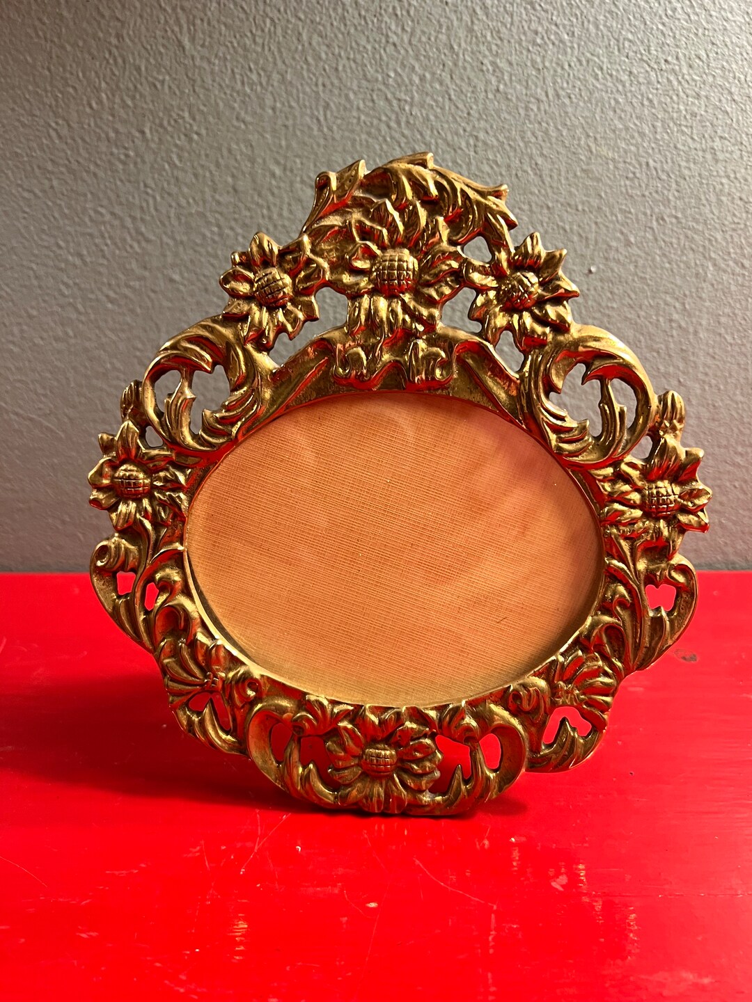 Vintage Intricate Brass Frame. Vintage Brass Frame. Flowers in Brass