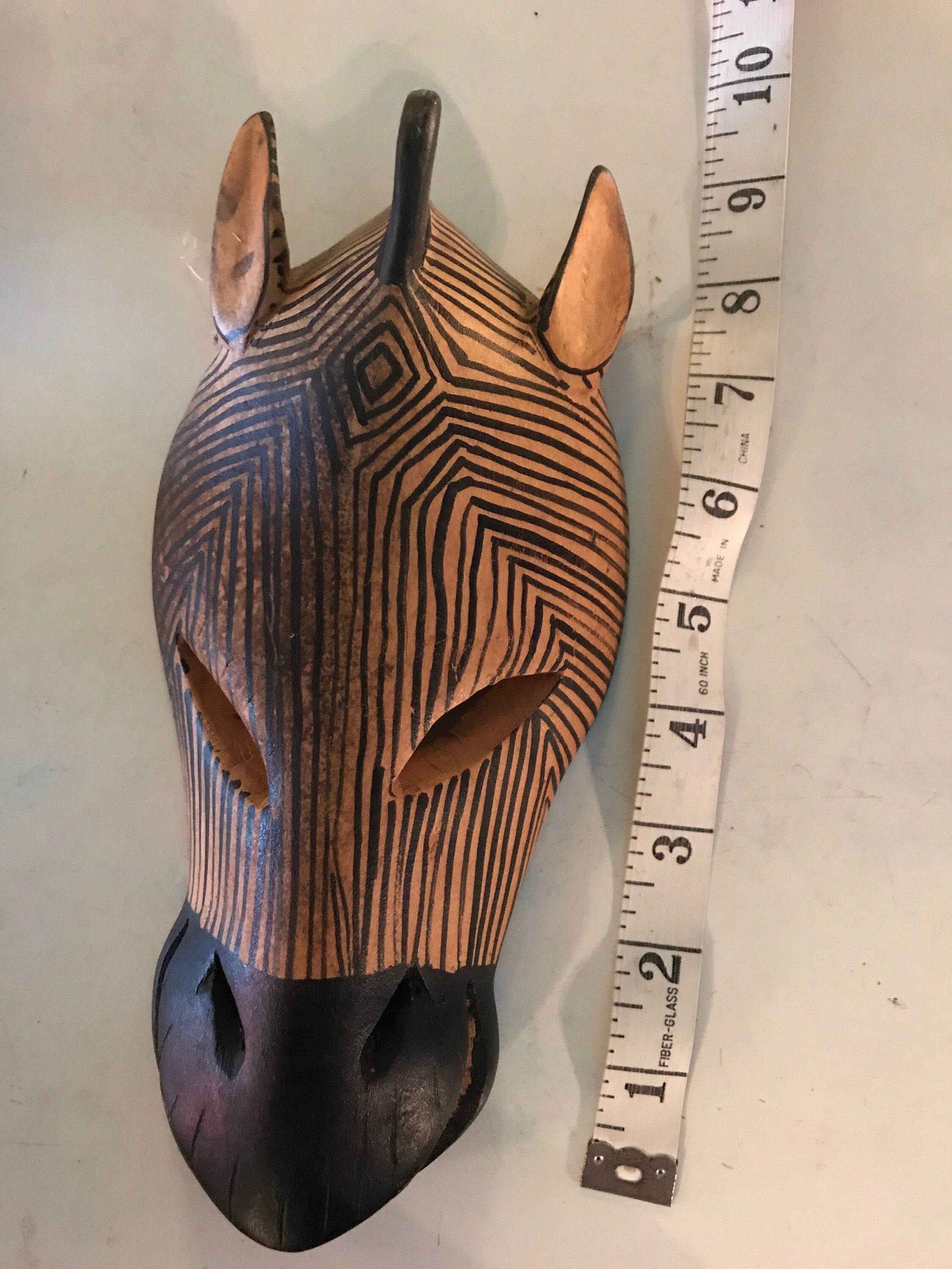 Vintage Wooden Zebra Head Mask. Zebra Mask. Vintage African Decor. Wood