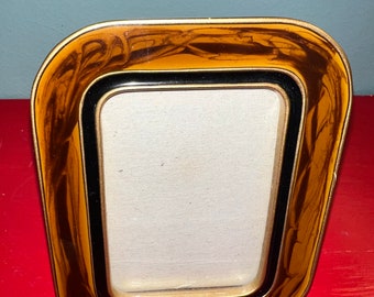Vintage Enamel Frame. Elegant Brown Enamel Frame. Enamel and Brass Picture Frame.