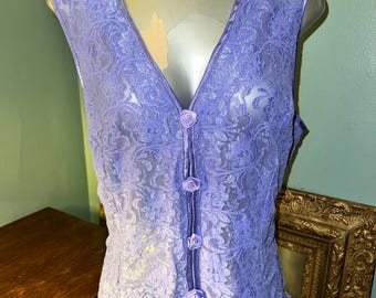Vintage Purple Lace Lingerie Pajama Top, Size XL