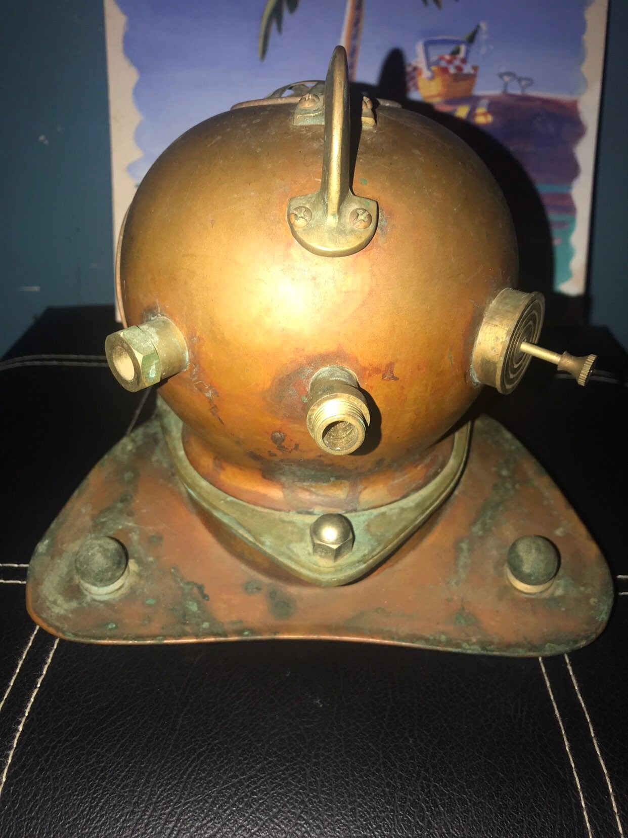 Vintage Copper Mini Divers Helmet Clock. Copper Diving Helmet. Antique