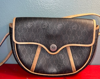 Vintage 1980’s Christian Dior Honeycomb Crossbody Purse. Charcoal Beige