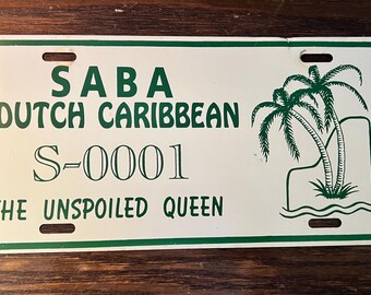 Vintage 1990’s Saba, Dutch Caribbean License Plate, The Unspoiled Queen