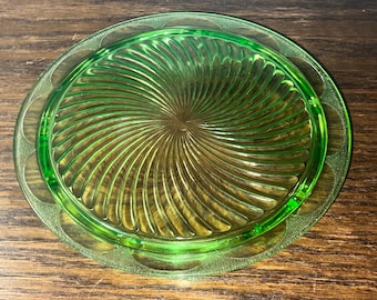 Vintage Green Depression Glass Footed Serving Plate