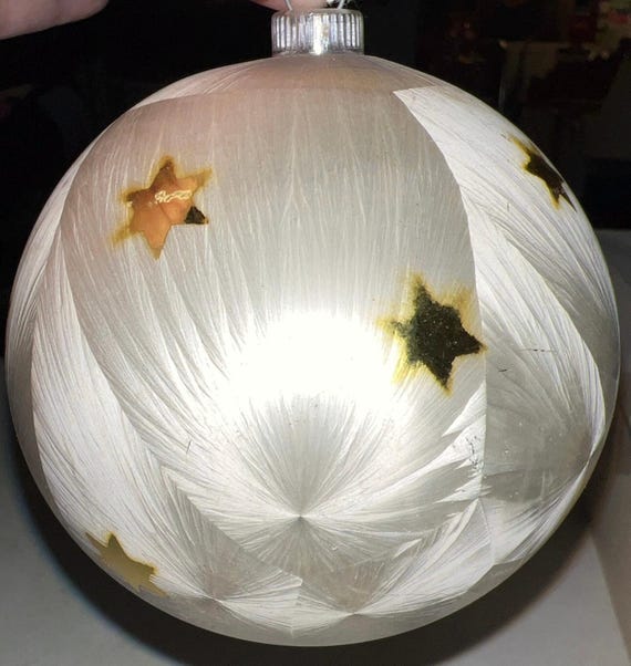 Vintage Large White and Gold Glass Ball Ornaments, Set of Three, West Germany