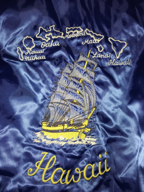 Vintage Blue Satin Hawaii Jacket. Blue Hawaii Souv