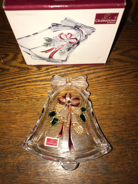 Vintage Mikasa Christmas Dish. Mikasa Christmas Bells Glass Serving Dish. Holiday Party. Holiday Table Decor