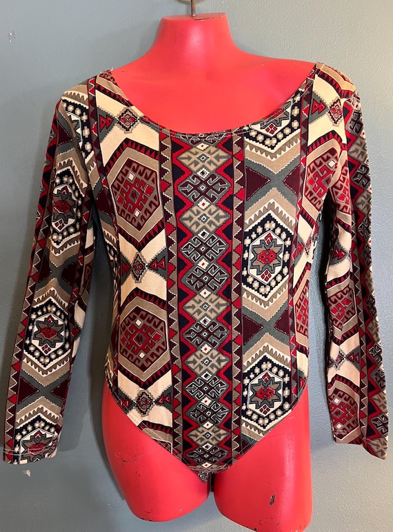 Vintage 1990's Abstract Design Bodysuit, Size Large